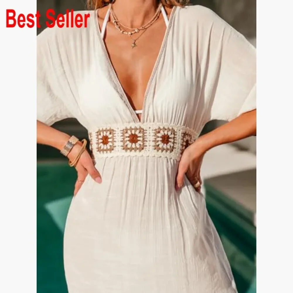 Rayon Blend Maxi Coverup Dress with V Neck and Split Hem